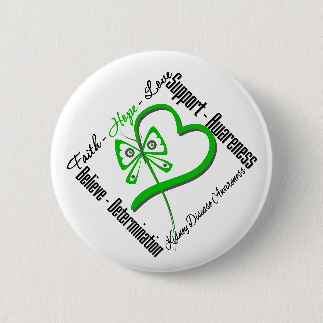 Faith Hope Love Butterfly - Kidney Disease Button (Front)