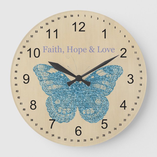Faith, Hope, Love Butterfly Large Clock (Front)