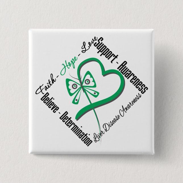 Faith Hope Love Butterfly - Liver Disease Pinback Button (Front)