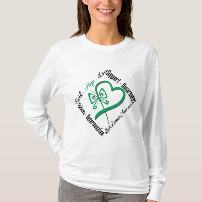 Faith Hope Love Butterfly - Liver Disease T-Shirt (Front)
