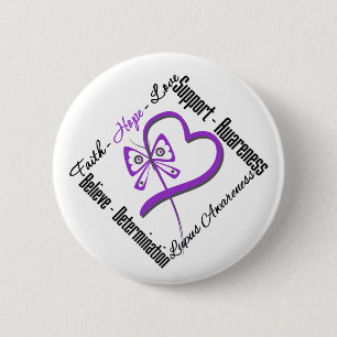 Faith Hope Love Butterfly - Lupus Awareness Pinback Button