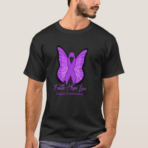 Faith Hope Love Butterfly Purple Ribbons Lupus Awa T-Shirt