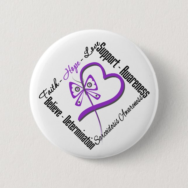 Faith Hope Love Butterfly - Sarcoidosis Awareness Pinback Button (Front)