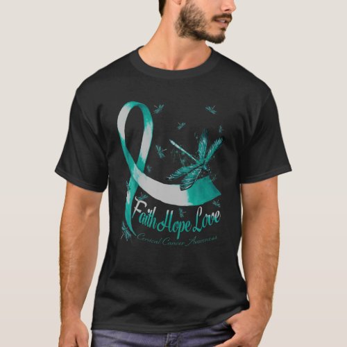 Faith Hope Love Cervical Cancer Awareness Dragonfl T_Shirt