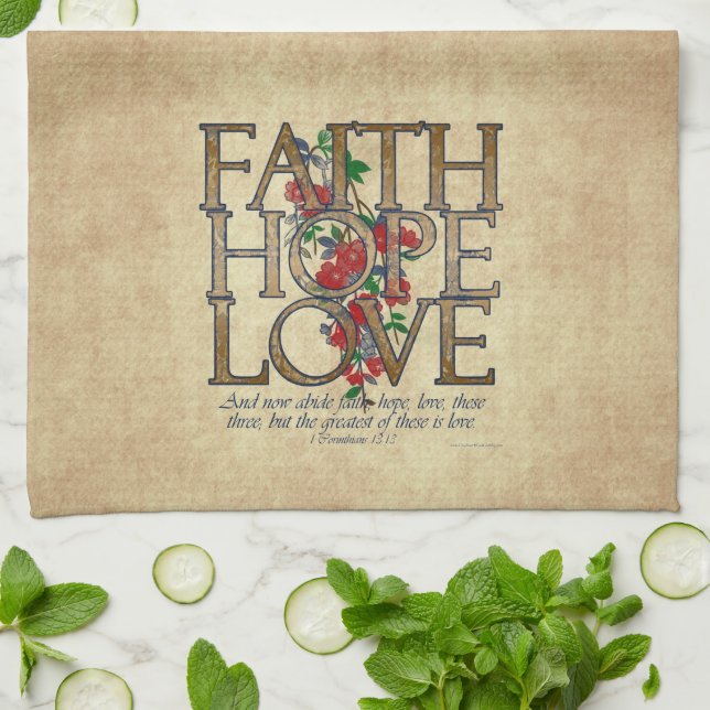 Faith Hope Love Christian Bible Verse Kitchen Towel (Folded)