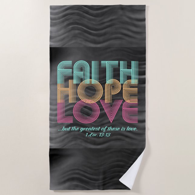 Faith Hope Love Christian Bible Verse Retro Beach Towel (Front)
