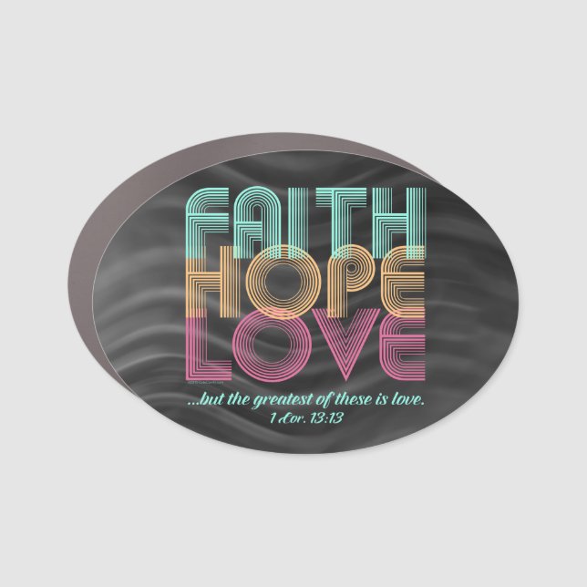 Faith Hope Love Christian Bible Verse Retro Car Magnet (Front)