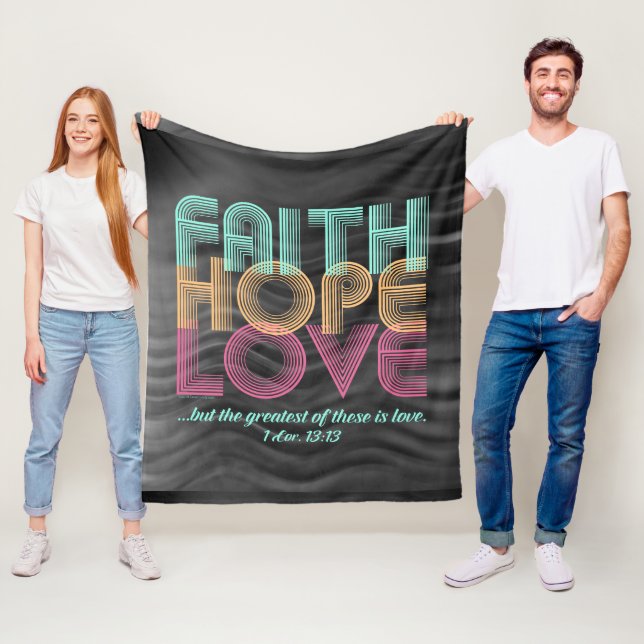 Faith Hope Love Christian Bible Verse Retro Fleece Blanket (In Situ)