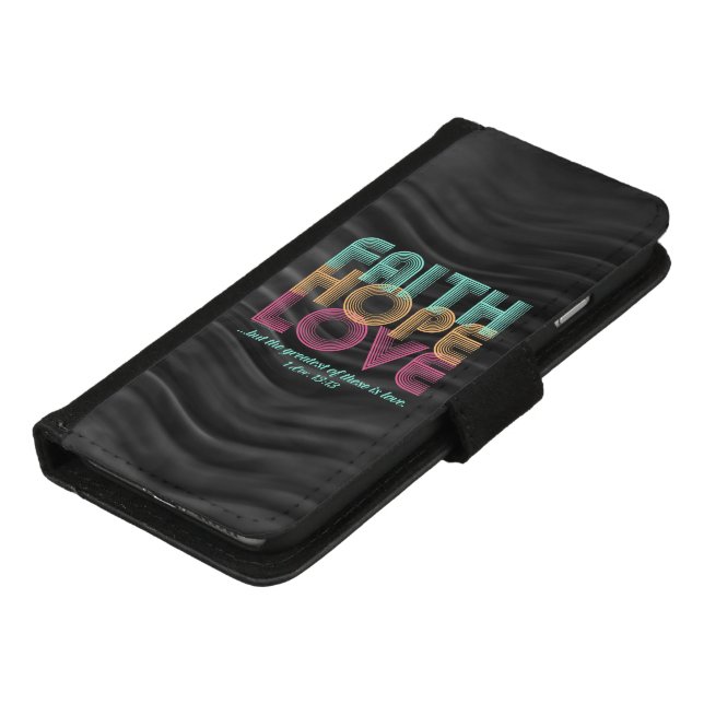 Faith Hope Love Christian Bible Verse Retro iPhone Wallet Case (Bottom)