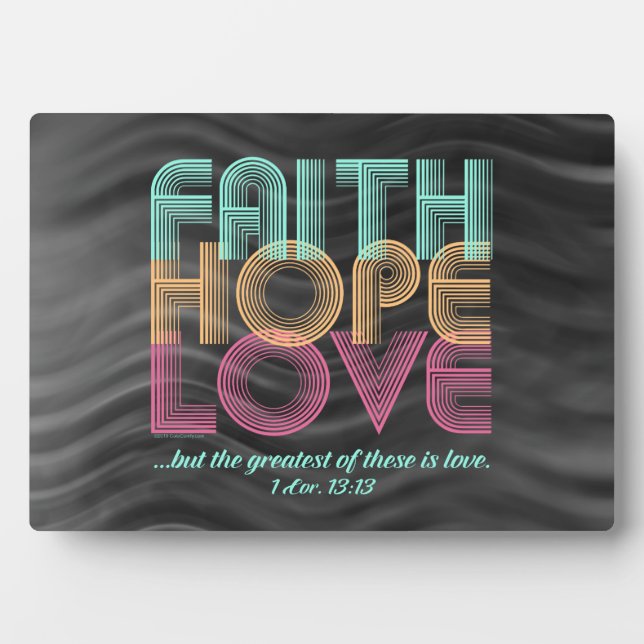 Faith Hope Love Christian Bible Verse Retro Plaque (Front)