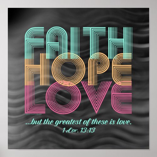 Faith Hope Love Christian Bible Verse Retro Poster