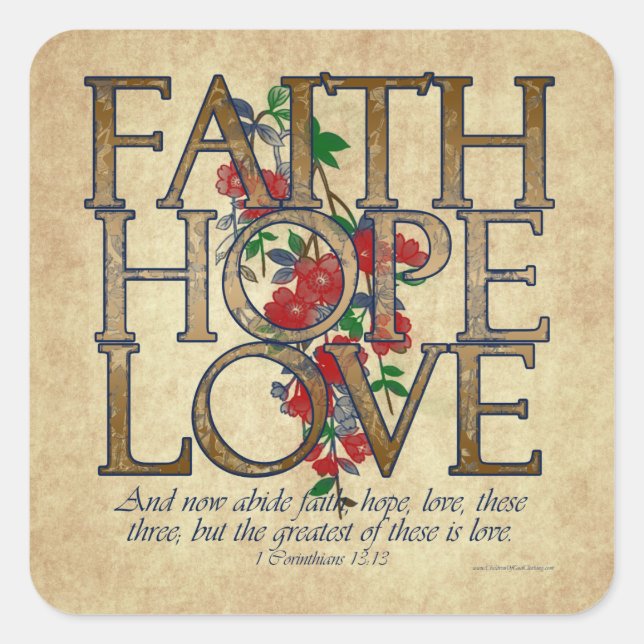 Faith Hope Love Christian Bible Verse Square Sticker (Front)