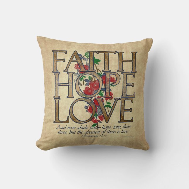 Faith Hope Love Christian Bible Verse Throw Pillow (Front)