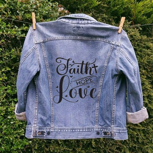 Faith Hope Love Christian Cross Girly Denim Jacket