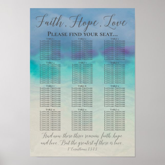 Faith Hope Love Christian Wedding Seating Chart (Front)