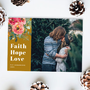 Faith Hope Love. Christmas religious floral photo Holiday Card