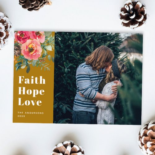 Faith Hope Love Christmas religious floral photo Holiday Card