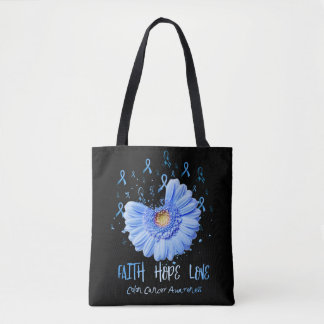 Faith Hope Love Colon Cancer Awareness Flower Tote Bag