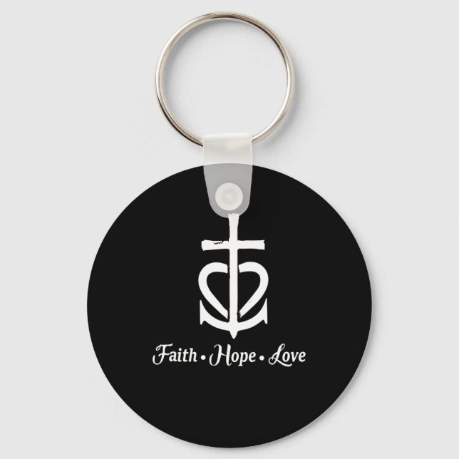 Faith Hope Love Cross Anchor Heart Jesus Keychain (Front)