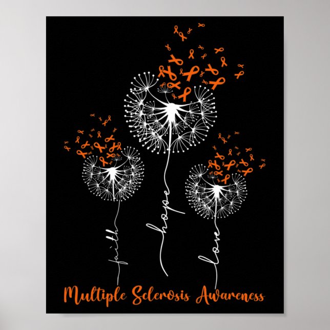 Faith Hope Love Dandelion Multiple Sclerosis Aware Poster (Front)