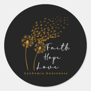 Faith Hope Love' Dandelion Orange Ribbon Leukemia Classic Round Sticker