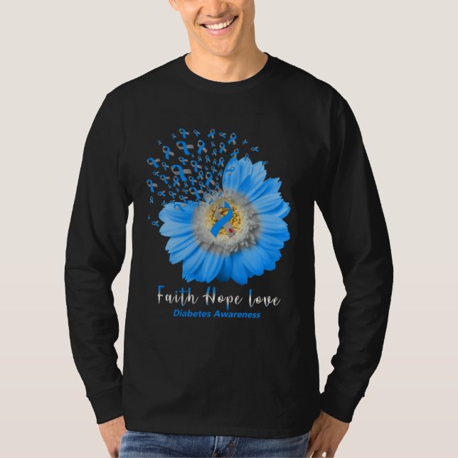 Faith Hope Love Diabetes Awareness Grey Ribbon Dai T-Shirt (Front)