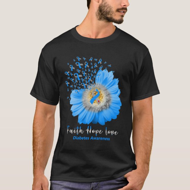 Faith Hope Love Diabetes Awareness Grey Ribbon Dai T-Shirt (Front)