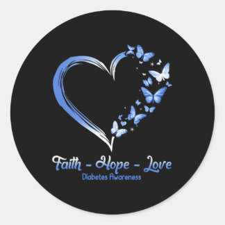 Faith Hope Love Diabetes Awareness Heart Butterfly Classic Round Sticker