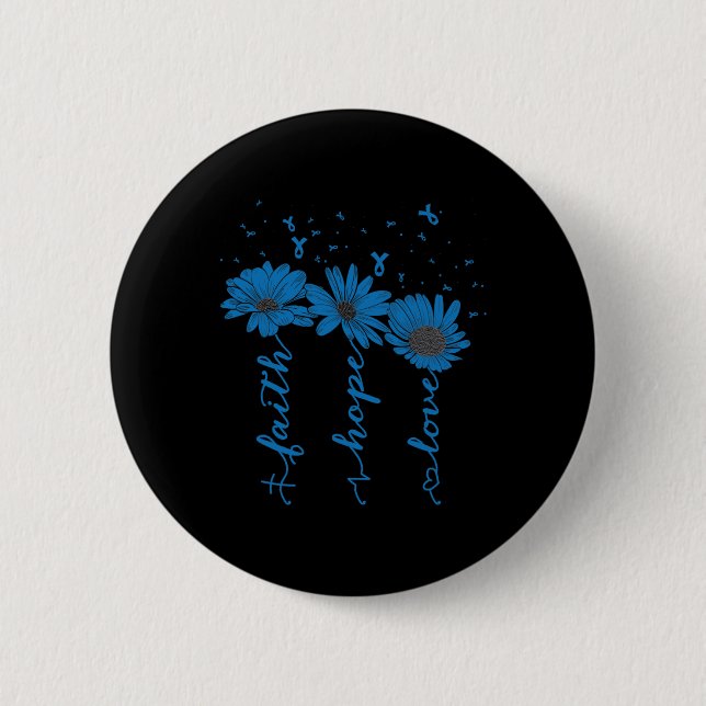 Faith Hope Love Diabetes Awareness Month Blue Ribb Button (Front)