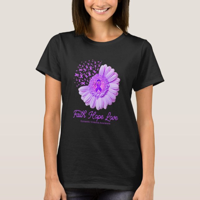 Faith Hope Love Domestic Violence Awareness Flower T-Shirt (Front)