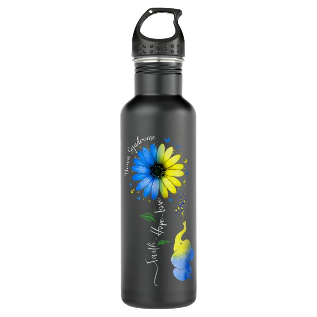 Faith Hope Love Down Syndrome Awareness Ribbon Yel Stainless Steel Water Bottle (Front)