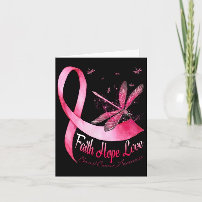 Faith Hope Love Dragonfly Breast Cancer Awareness  Card (Front)