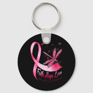 Faith Hope Love Dragonfly Breast Cancer Awareness Keychain