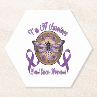 Faith Hope Love Dragonfly Breast Cancer Awareness Paper Coaster