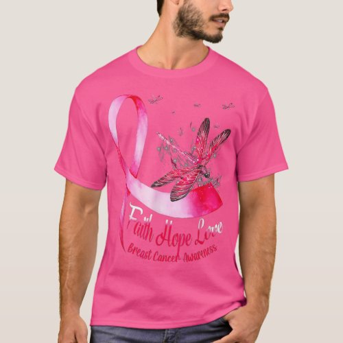 Faith Hope Love Dragonfly Breast Cancer Awareness  T_Shirt