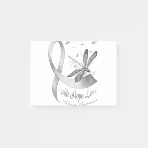 Faith Hope Love Dragonfly Gray Asthma Awareness Post_it Notes