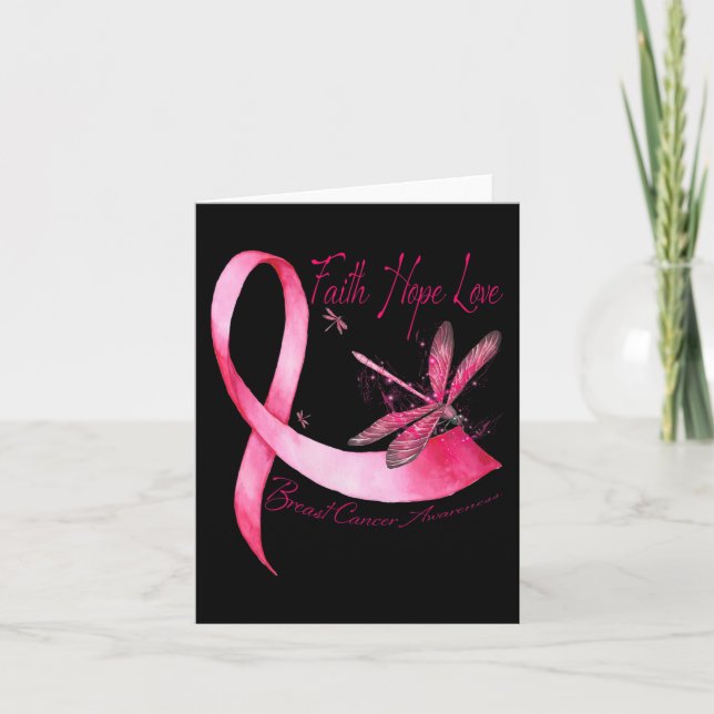 Faith Hope Love Dragonfly Pink Ribbon Breast Cance Card (Front)
