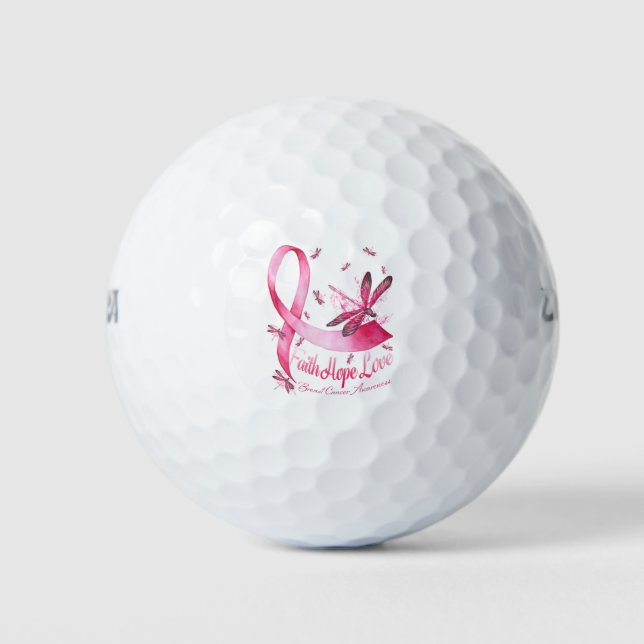 Faith Hope Love Dragonfly Pink Ribbon Breast Golf Balls (Front)