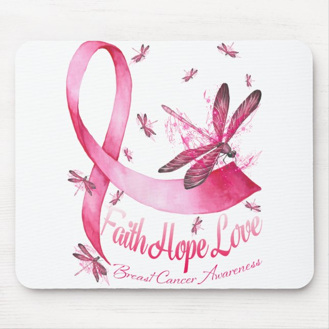 Faith Hope Love Dragonfly Pink Ribbon Breast Mouse Pad (Front)