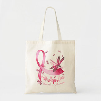 Faith Hope Love Dragonfly Pink Ribbon Breast Tote Bag