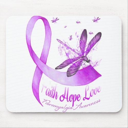 Faith Hope Love Dragonfly Purple Ribbon Fibromyalg Mouse Pad