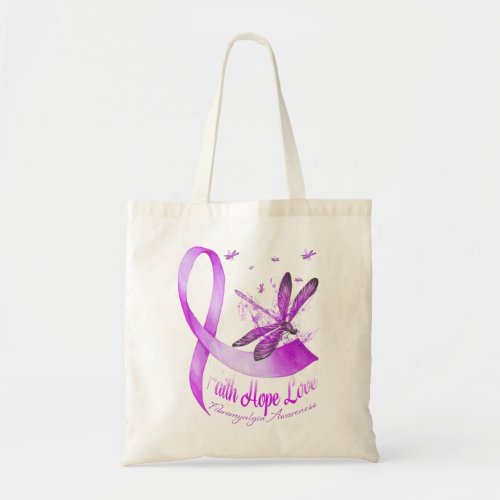 Faith Hope Love Dragonfly Purple Ribbon Fibromyalg Tote Bag