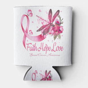 Faith Hope Love Dragonfly Ribbon Breast Cancer Can Cooler