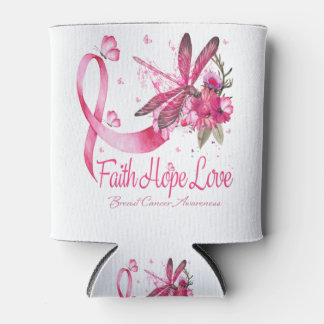 Faith Hope Love Dragonfly Ribbon Breast Cancer Can Cooler