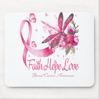 Faith Hope Love Dragonfly Ribbon Breast Cancer Mouse Pad