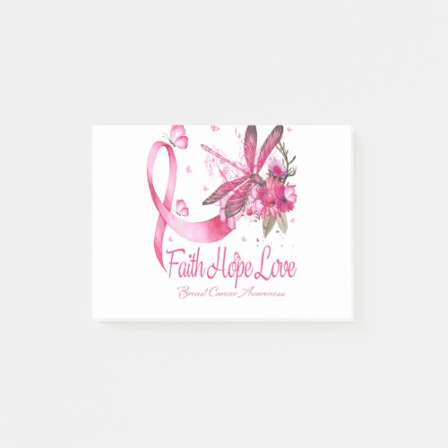 Faith Hope Love Dragonfly Ribbon Breast Cancer Post_it Notes