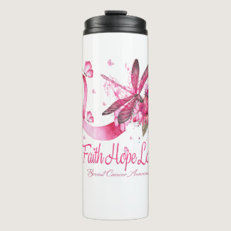 Faith Hope Love Dragonfly Ribbon Breast Cancer Thermal Tumbler