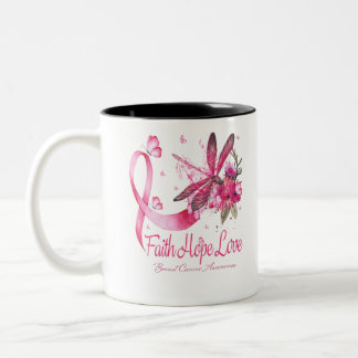 Faith Hope Love Dragonfly Ribbon Breast Cancer Two-Tone Coffee Mug