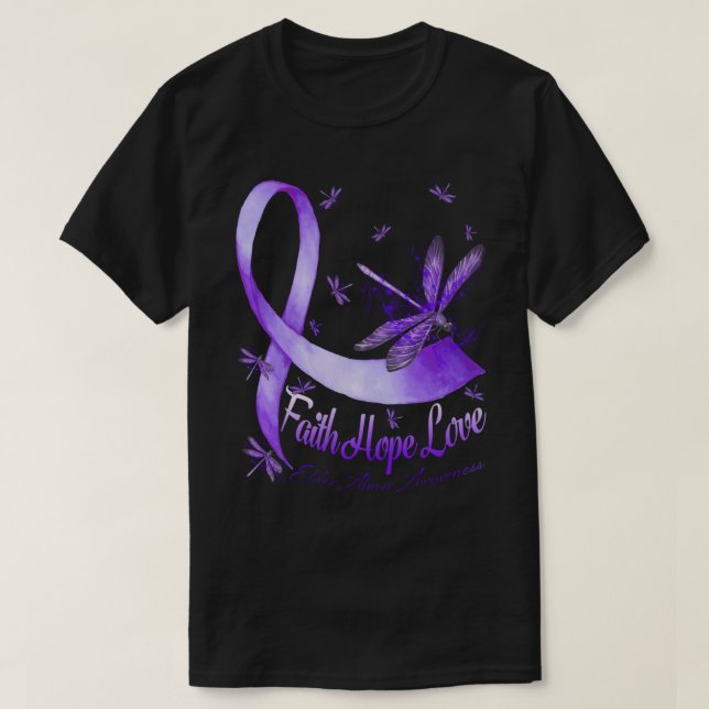 Faith Hope Love Elder Abuse Awareness Dragonfly T-Shirt (Design Front)