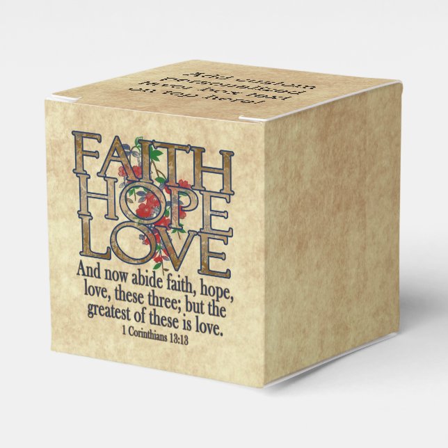 Faith Hope Love Elegant Bible Scripture Christian Favor Boxes (Front Side)